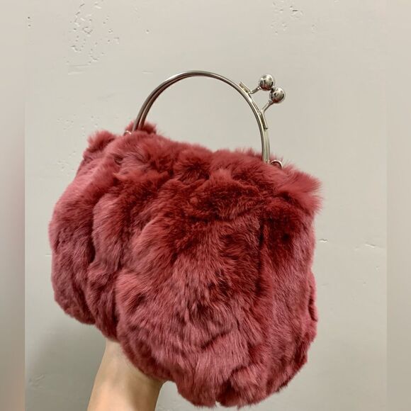 Handmade Real Rex Rabbit Fur Kisslock Satchel Bag/ Crossbody - Picture 12 of 13